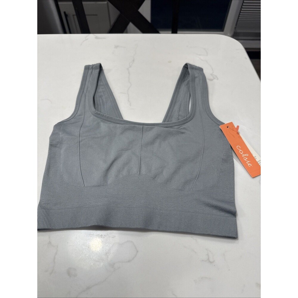 Colsie Cool Gray Seamless Brami with a Square Neckline & Ribbed Texture, Medium